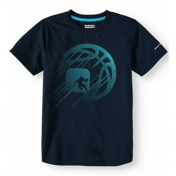 Basketball Graphic Short Sleeve Active Performance T-Shirt Boys Navy Medium (8) - Picture 1 of 6